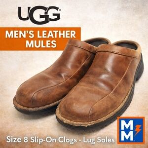 👞 UGG Men’s Brown Leather Slip-On Mules / Clogs – Size 8